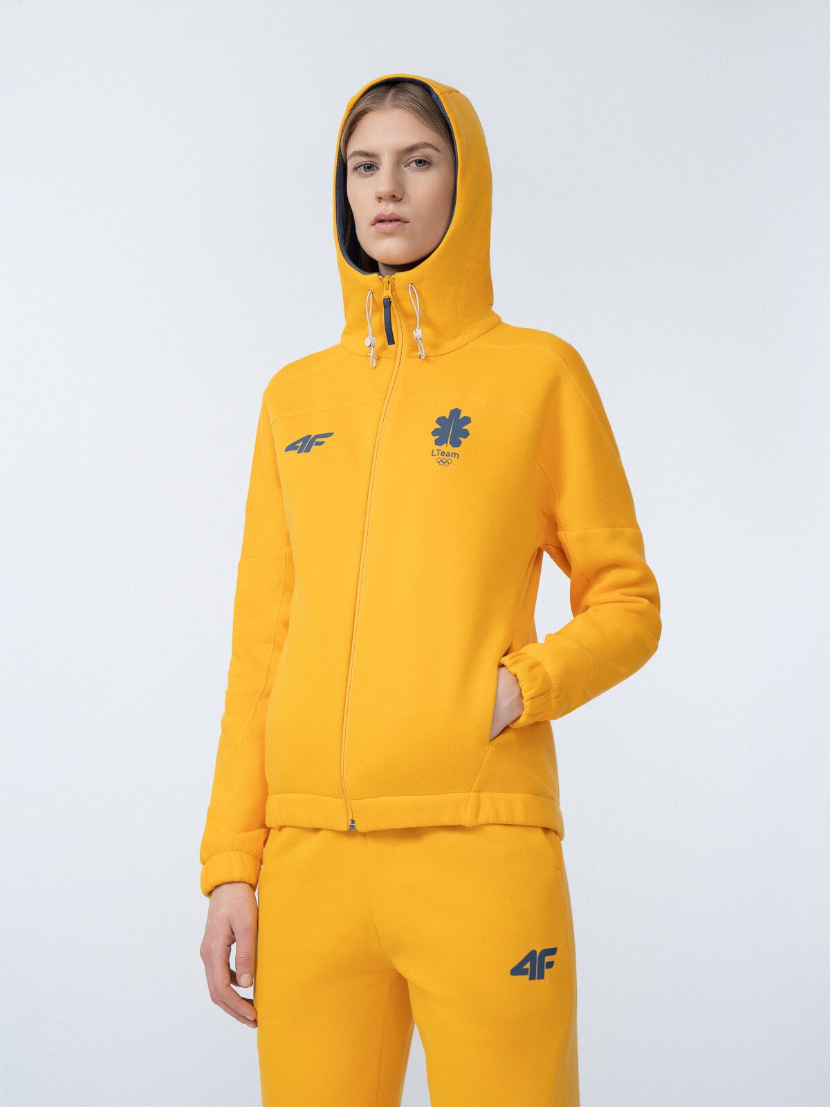 Women's zip-up hoodie Lithuania - Beijing 2022 colour yellow | 4F:  Sportswear and shoes