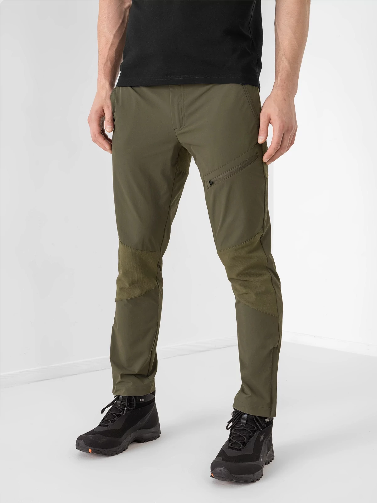 Mens trekking 4Way Stretch trousers colour olivekhaki  4F Sportswear  and shoes