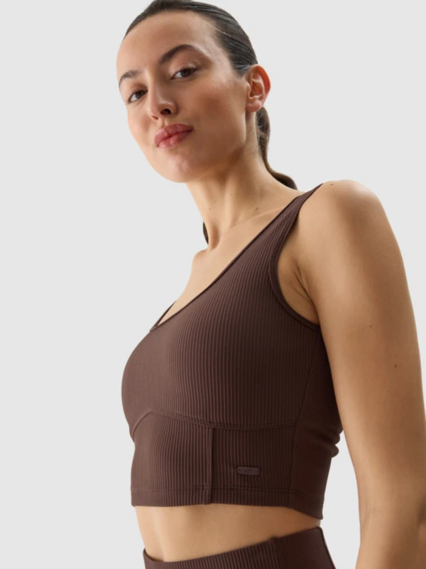 Women's ribbed knit crop-top - brown | 4F: Sportswear and shoes