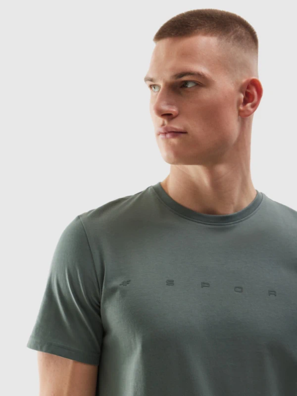 Men's regular organic cotton T-shirt with print - khaki