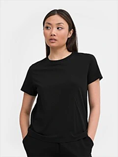 Women's oversize crop-top T-shirt with modal colour black